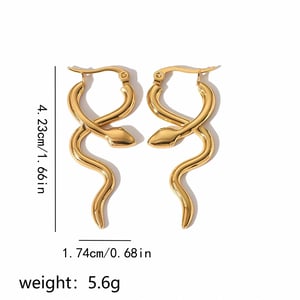 1 Pair Simple Statement Style Trendy Glossy Snake Shape Stainless Steel  Gold Color Women's Hoop Earrings h5 Picture2